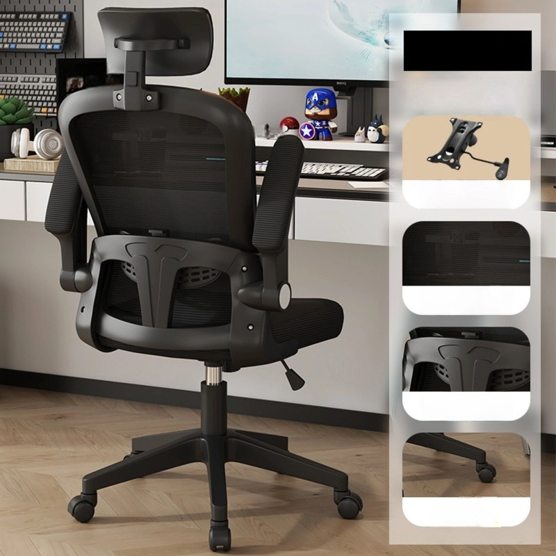 SILLA ESCRITORIO ERGONOMICA CON REPOSACABEZAS APOYABRAZOS AJUSTABLES  Y MALLA TRANSPIRABLE NEGRA - 4