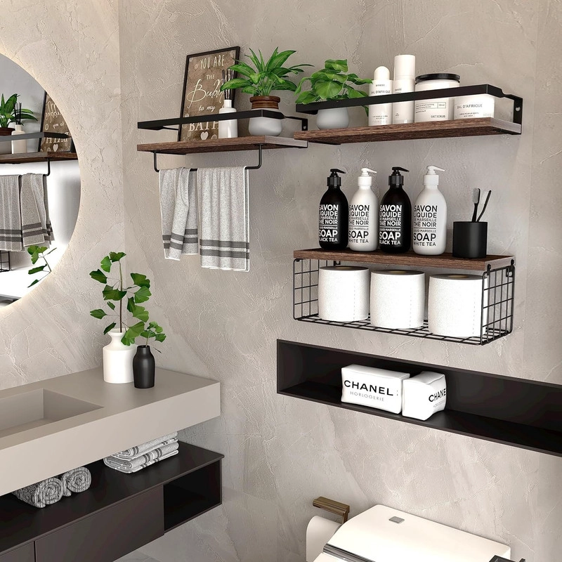 REPISAS FLOTANTES DE MADERA CON REJAS MULTIFUNCIONAL CAFE S - 2