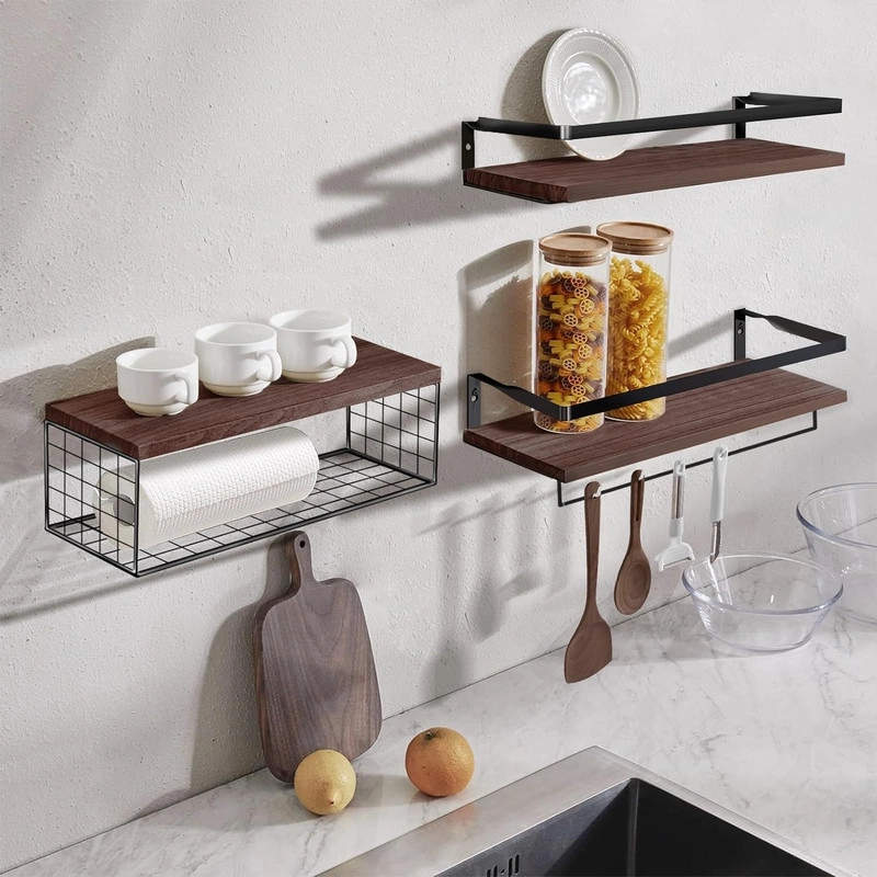 REPISAS FLOTANTES DE MADERA CON REJAS MULTIFUNCIONAL CAFE S - 4