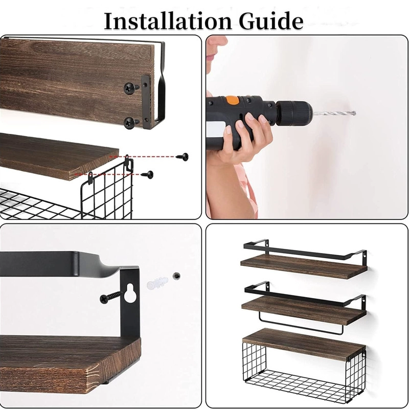 REPISAS FLOTANTES DE MADERA CON REJAS MULTIFUNCIONAL CAFE S - 6