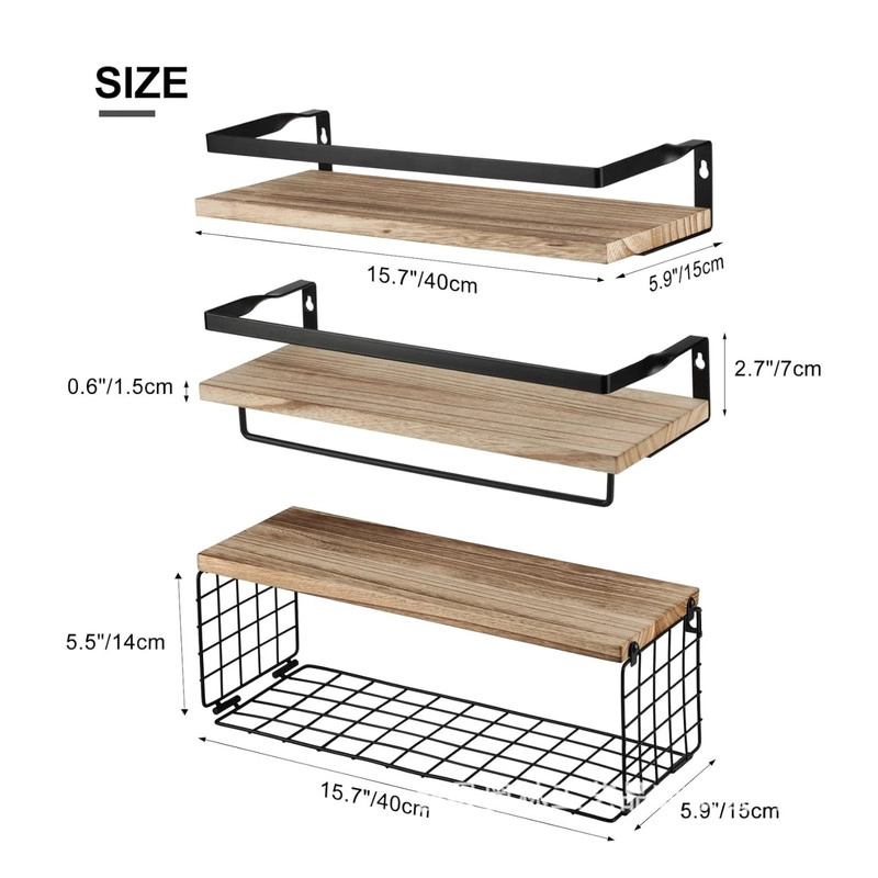 REPISAS FLOTANTES DE MADERA CON REJAS MULTIFUNCIONAL CAFE S - 7