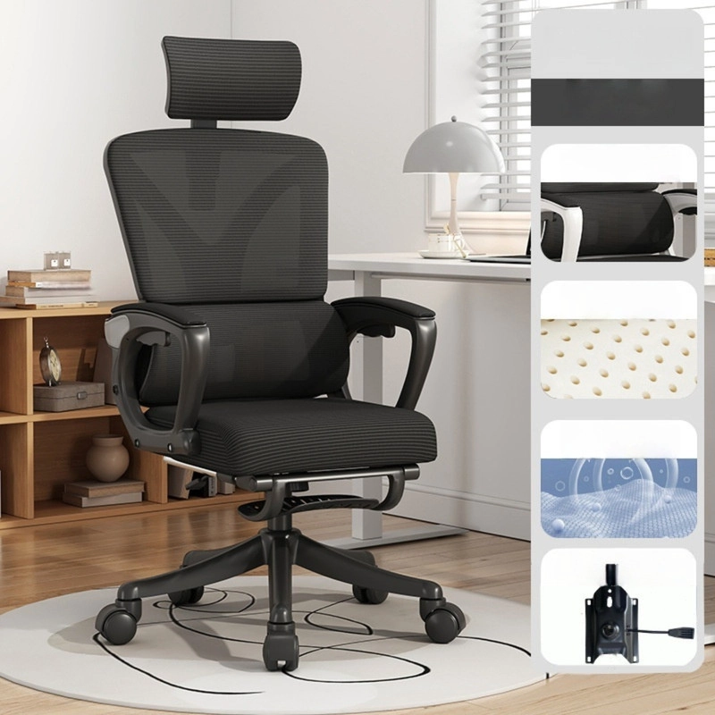 SILLA DE OFICINA PREMIUM ERGONOMICA CON REPOSACABEZAS APOYABRAZOS AJUSTABLES Y REPOSAPIE S NEGRA - 3
