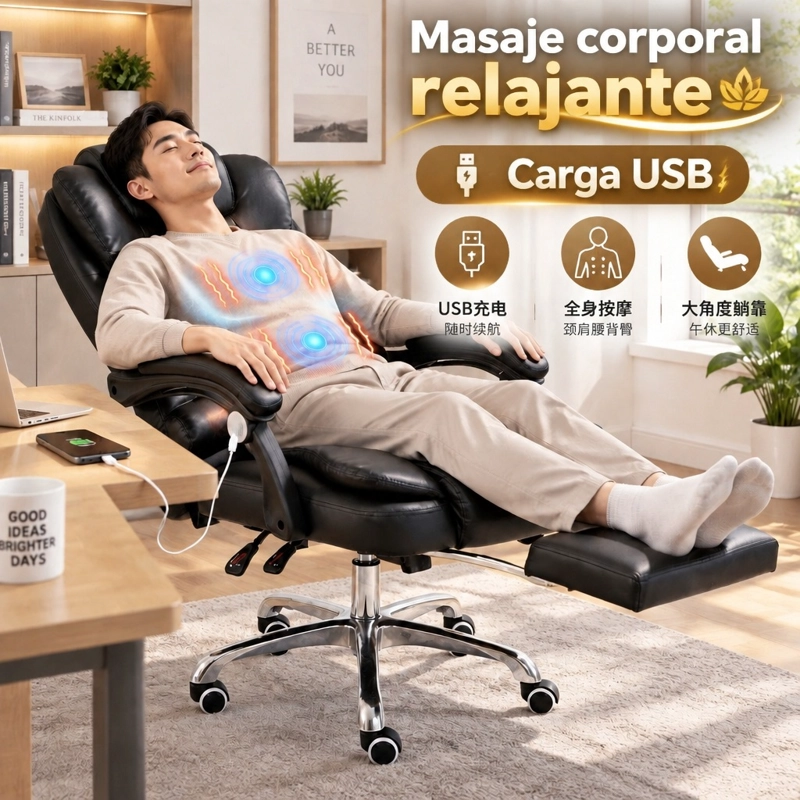 SILLA EJECUTIVA ERGONOMICA CON MASAJE Y REPOSAPIE S, DE ECO CUERO - 8