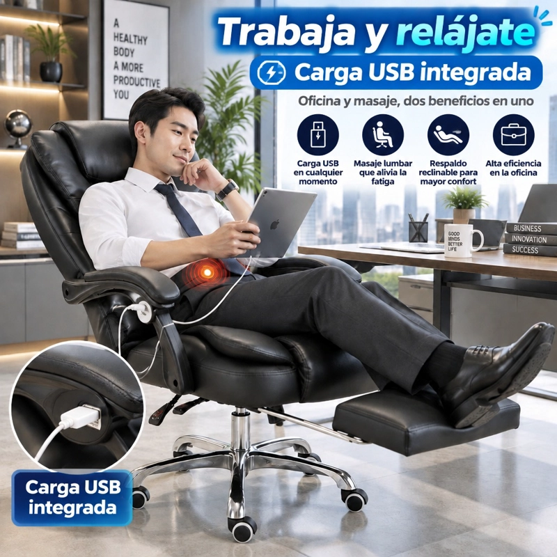 SILLA EJECUTIVA ERGONOMICA CON MASAJE Y REPOSAPIE S, DE ECO CUERO - 9