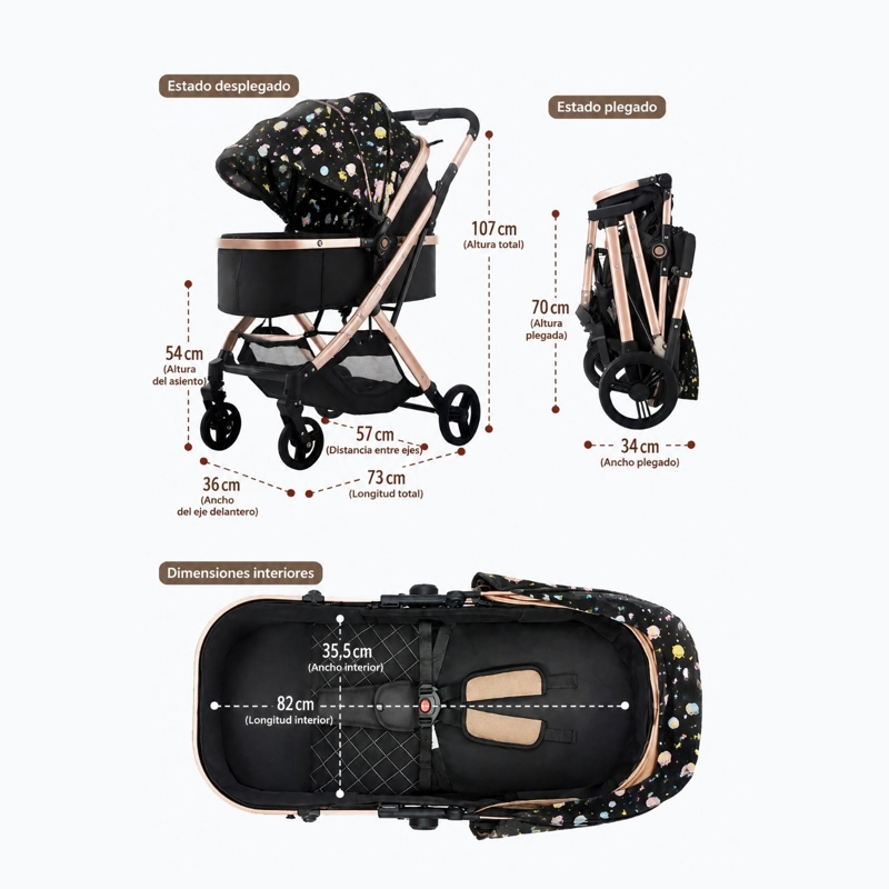 COCHE CUNA PASEO DE LUJO PLEGADO AUTOMATICO CON MARCO DE ALUMINIO Y ASIENTO RECLINABLE - 9