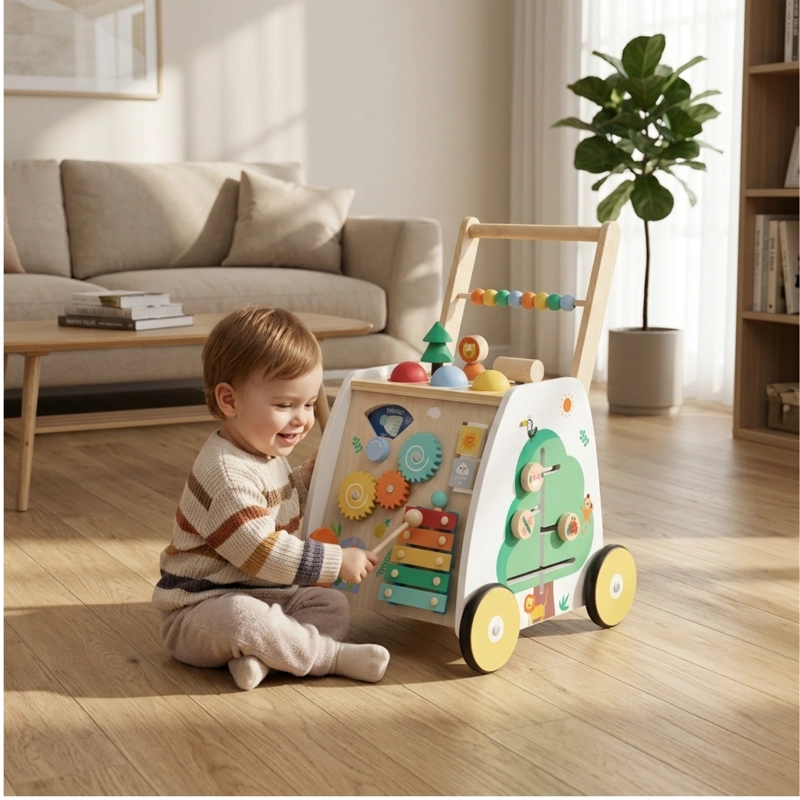 CAMINADOR Y ANDADOR INFANTIL DE MADERA CON JUEGOS DIDACTICOS - 3