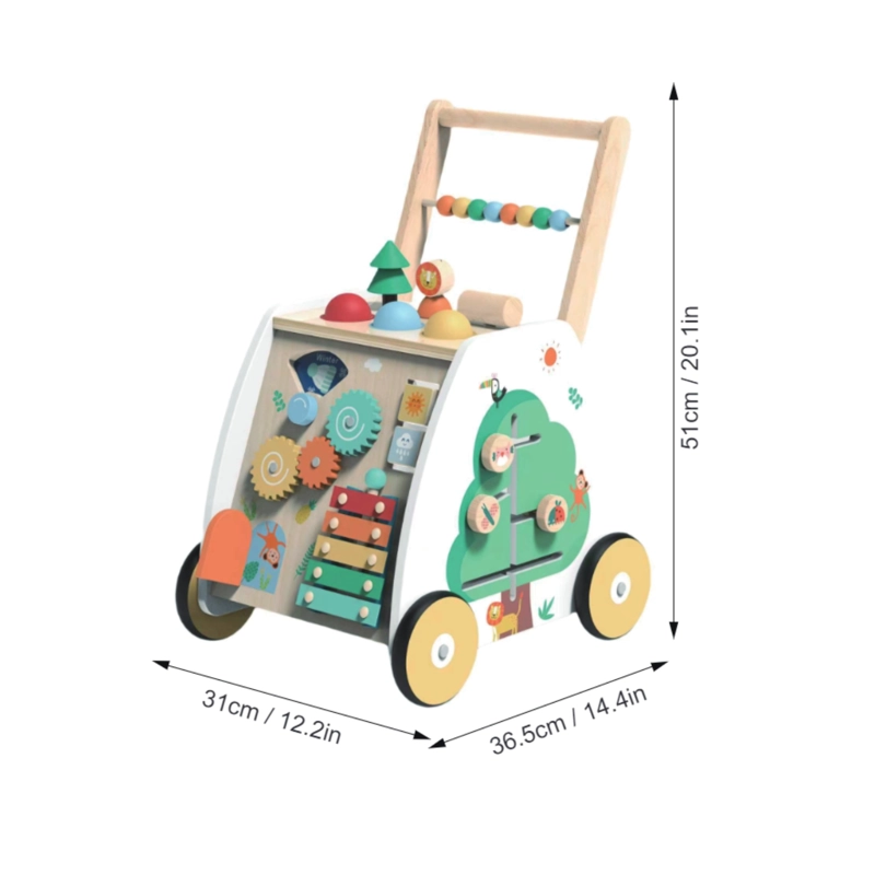 CAMINADOR Y ANDADOR INFANTIL DE MADERA CON JUEGOS DIDACTICOS - 4