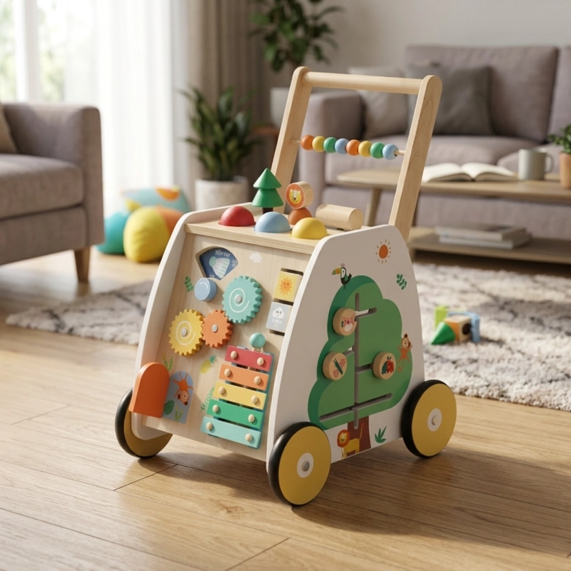 CAMINADOR Y ANDADOR INFANTIL DE MADERA CON JUEGOS DIDACTICOS - 5