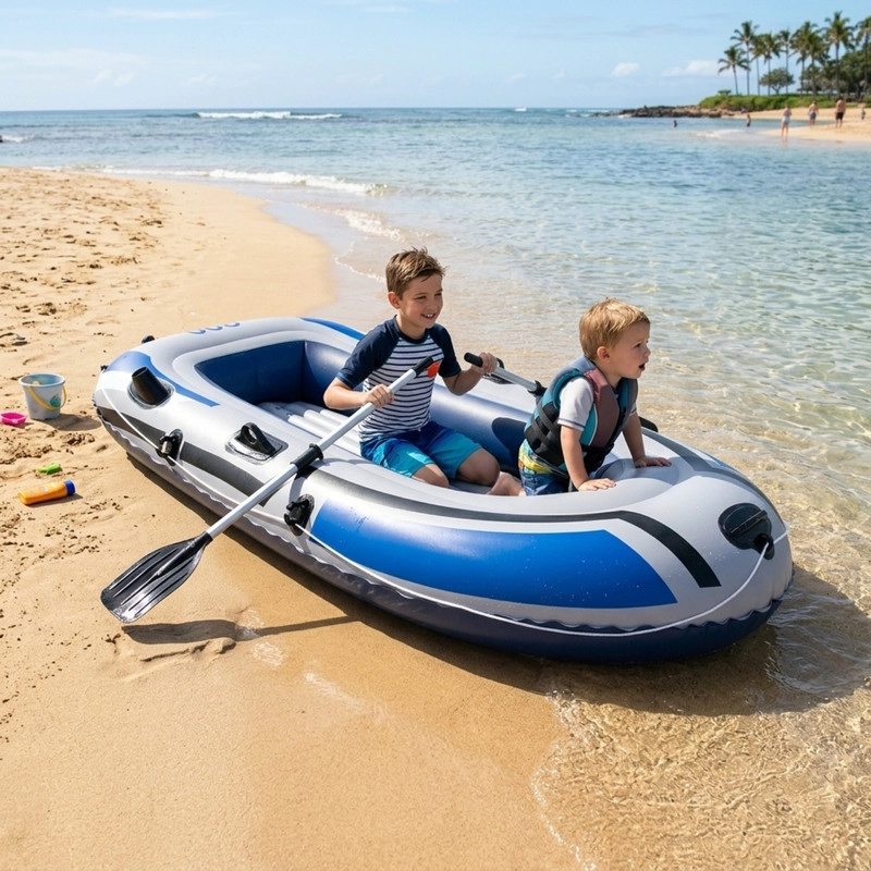 BOTE INFLABLE PARA 2 PERSONAS CON REMOS Y BOMBA DE AIRE MANUAL - 2