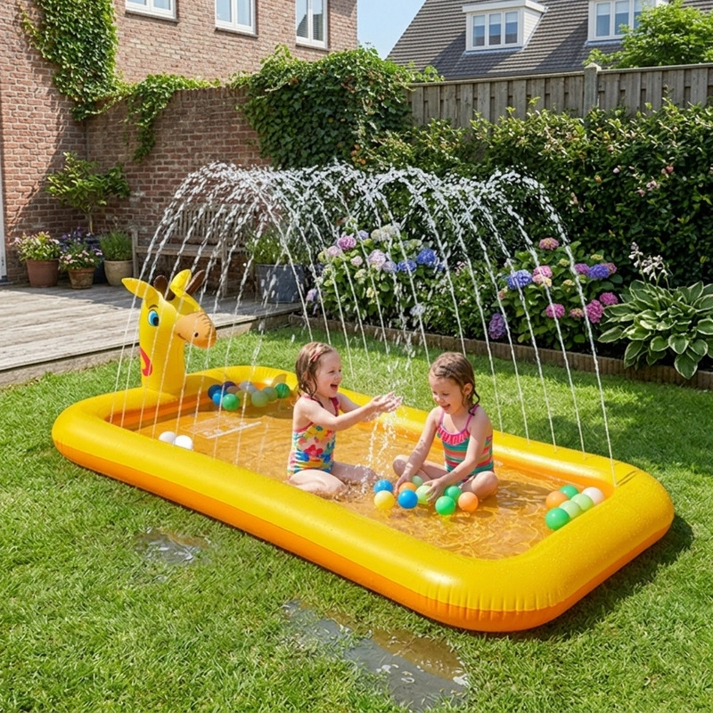 PISCINA INFLABLE CON CHORRO DE AGUA DISEÑO JIRAFA PARA NIÑOS 200 CM - 1