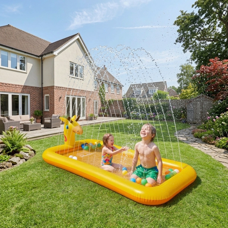 PISCINA INFLABLE CON CHORRO DE AGUA DISEÑO JIRAFA PARA NIÑOS 200 CM - 2