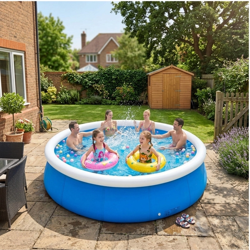 PISCINA FAMILIAR REDONDA ULTRA RESISTENTE DE INSTALACION RAPIDA CON ARO INFLABLE 244CM - 1