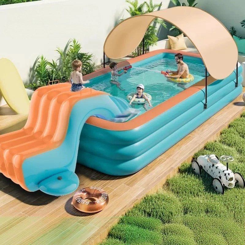 CENTRO DE JUEGOS ACUATICO INFANTIL, PISCINA INFLABLE CON TOBOGAN Y TECHO - 1