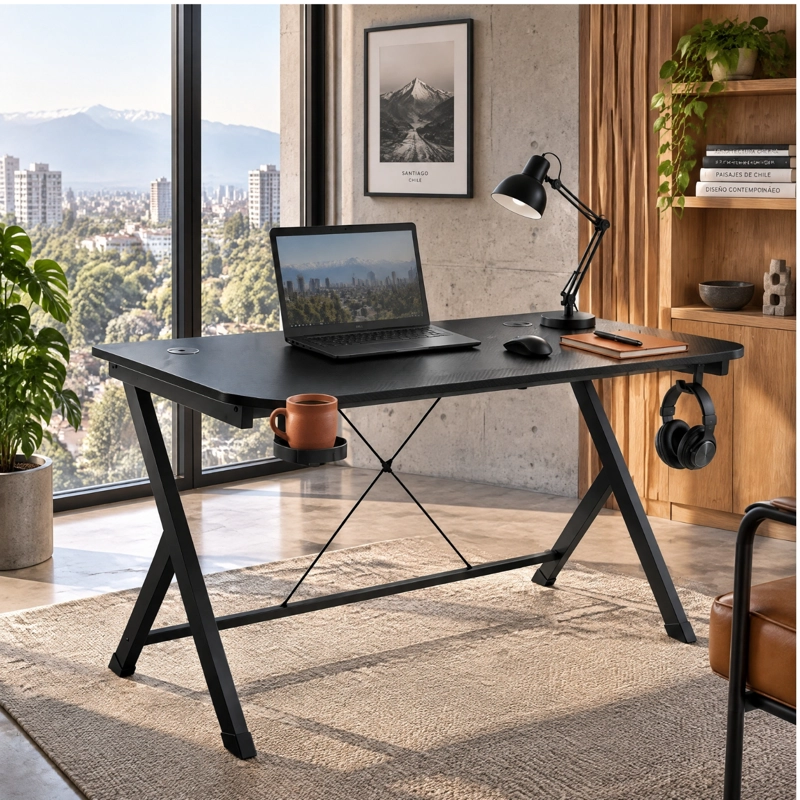 ESCRITORIO MESA GAMER CON SOPORTES PARA VASO Y AUDIFONOS - 10