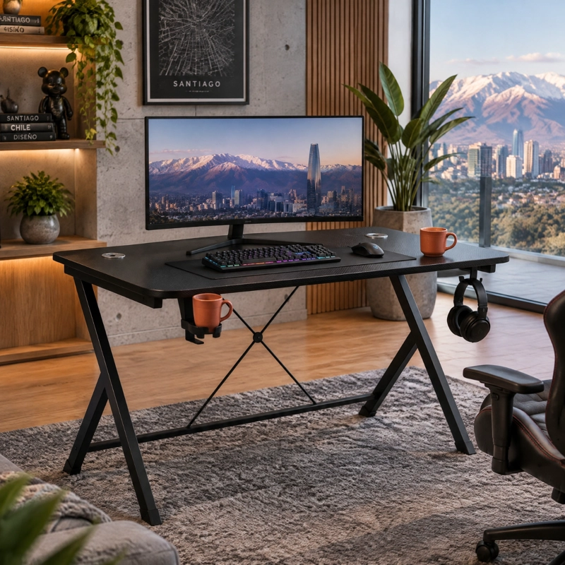 ESCRITORIO MESA GAMER CON SOPORTES PARA VASO Y AUDIFONOS - 9