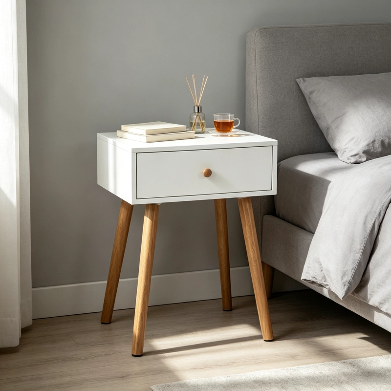 VELADOR CON CAJON MODERO Y ELEGANTE TIRADOR DE MADERA - 6