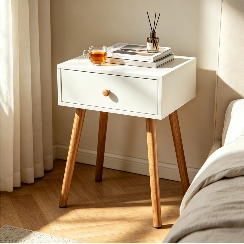 VELADOR CON CAJON MODERO Y ELEGANTE TIRADOR DE MADERA - 8