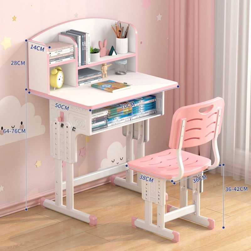 SET DE ESCRITORIO Y SILLA INFANTIL ALTURA AJUSTABLE  ULTRA RESISTENTE CON ESTANTERIA ROSA - 3
