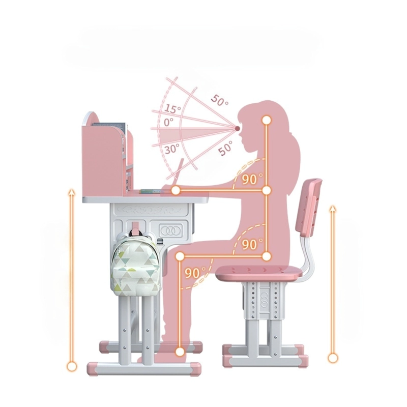 SET DE ESCRITORIO Y SILLA INFANTIL ALTURA AJUSTABLE  ULTRA RESISTENTE CON ESTANTERIA ROSA - 4