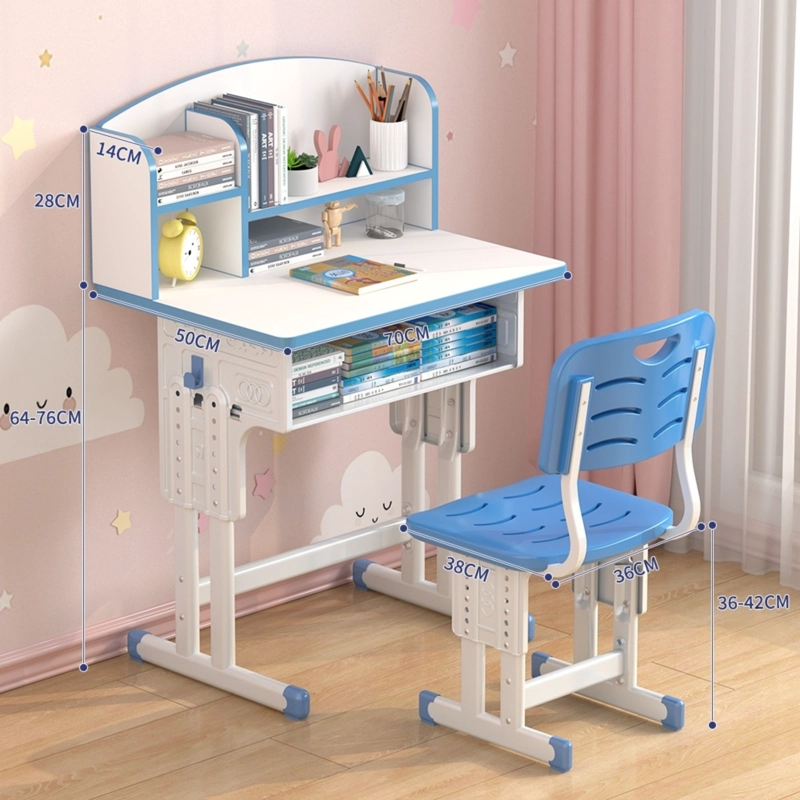 SET DE ESCRITORIO Y SILLA INFANTIL ALTURA AJUSTABLE  ULTRA RESISTENTE CON ESTANTERIA AZUL - 3