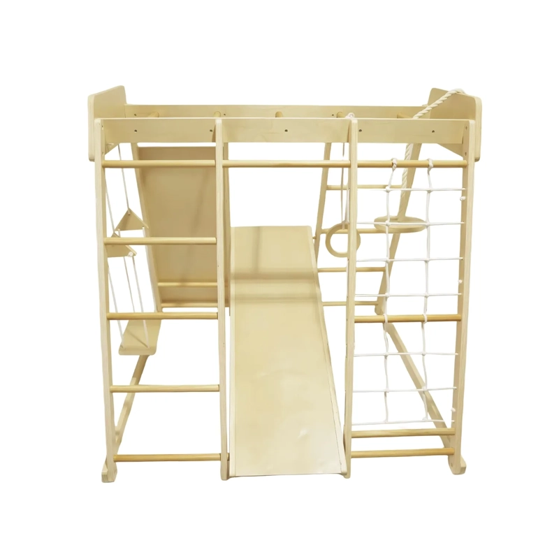JUEGO INFANTIL DE MADERA INTERIOR EXTERIOR ESCALADOR, COLUMPIO, RESBALIN Y CUERDAS - 1