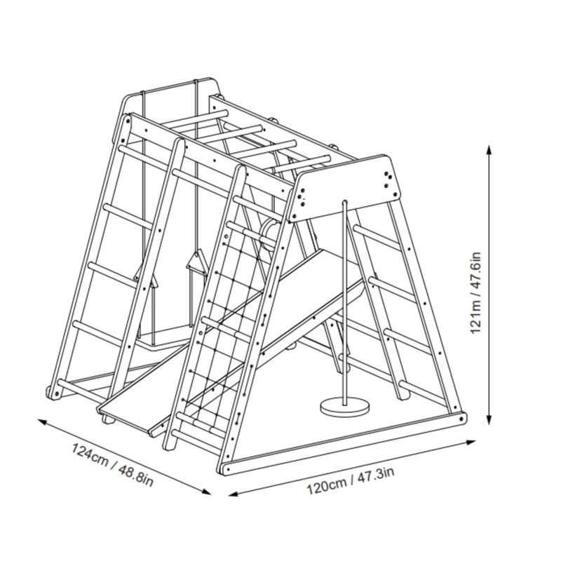 JUEGO INFANTIL DE MADERA INTERIOR EXTERIOR ESCALADOR, COLUMPIO, RESBALIN Y CUERDAS - 2