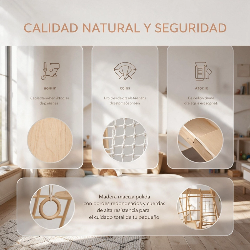 JUEGO INFANTIL DE MADERA INTERIOR EXTERIOR ESCALADOR, COLUMPIO, RESBALIN Y CUERDAS - 5