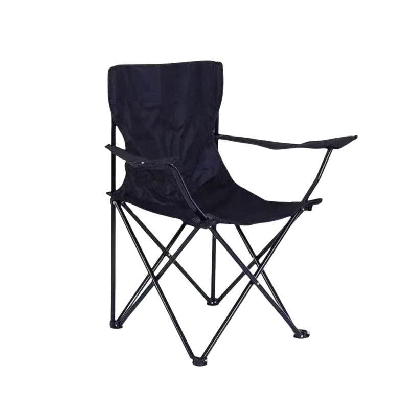 SILLA PLEGABLE DE CAMPING CON POSAVASOS Y BRAZOS HASTA 150KG NEGRO - 2