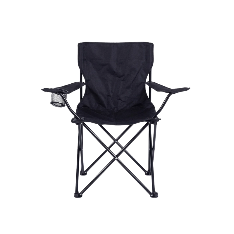 SILLA PLEGABLE DE CAMPING CON POSAVASOS Y BRAZOS HASTA 150KG NEGRO - 4
