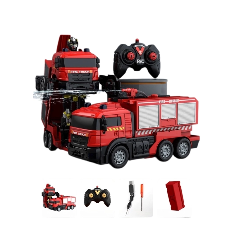 CAMION BOMBEROS CONTROL REMOTO ROBOT TRANSFORMER LANZA AGUA - 9