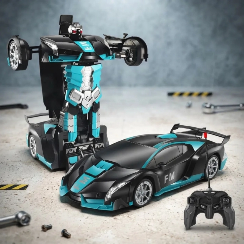 AUTO A CONTROL REMOTO ROBOT TRANSFORMER RECARGABLE CON LUCES AZUL - 2