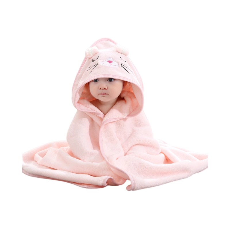 TOALLA Y CAPA PARA BAÑO DE ALGODON EXTRA SUAVE CON CAPUCHA GATITO ROSADO PARA BEBE S Y NIÑOS - 3