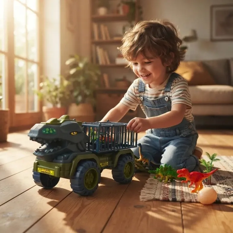 CAMION TRANSPORTADOR DE DINOSAURIOS T-REX JUGUETE CON FIGURAS - 1