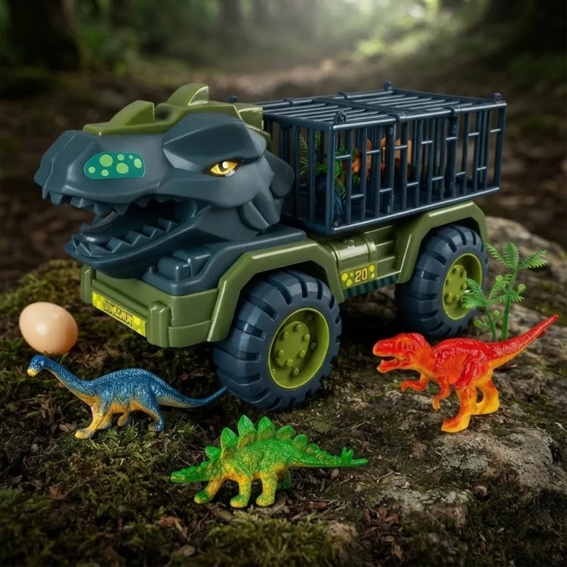 CAMION TRANSPORTADOR DE DINOSAURIOS T-REX JUGUETE CON FIGURAS - 2