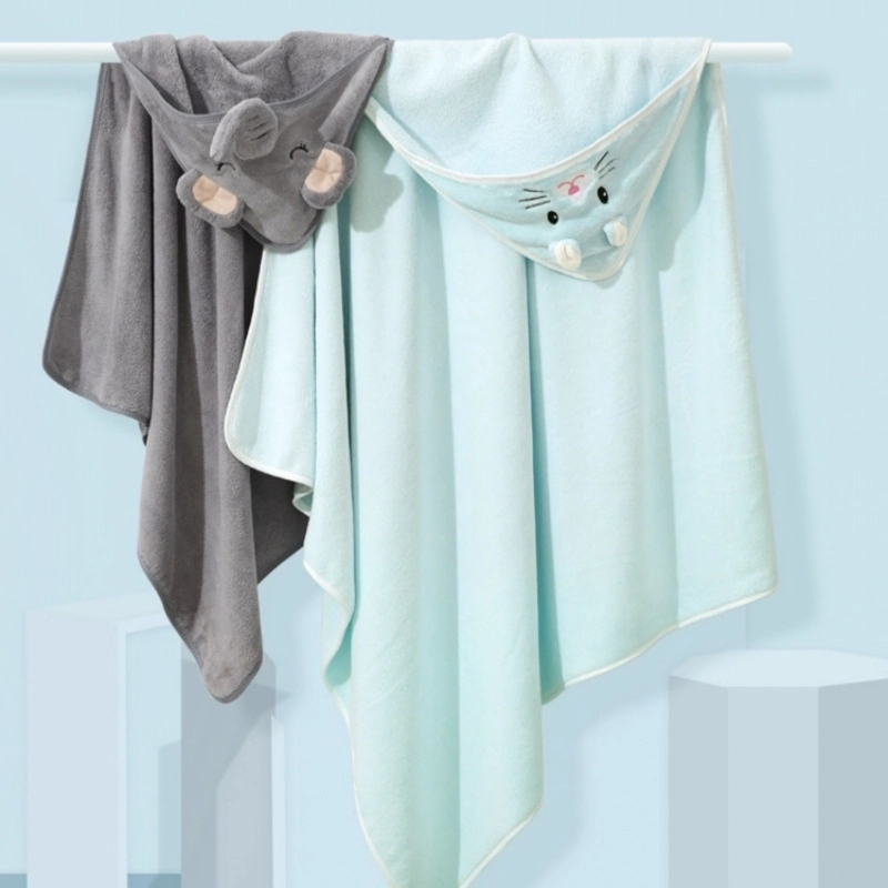 TOALLA Y CAPA PARA BAÑO DE ALGODON EXTRA SUAVE CON CAPUCHA PERRITO CELESTE PARA BEBE S Y NIÑOS - 3