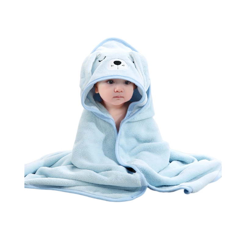 TOALLA Y CAPA PARA BAÑO DE ALGODON EXTRA SUAVE CON CAPUCHA PERRITO CELESTE PARA BEBE S Y NIÑOS - 4