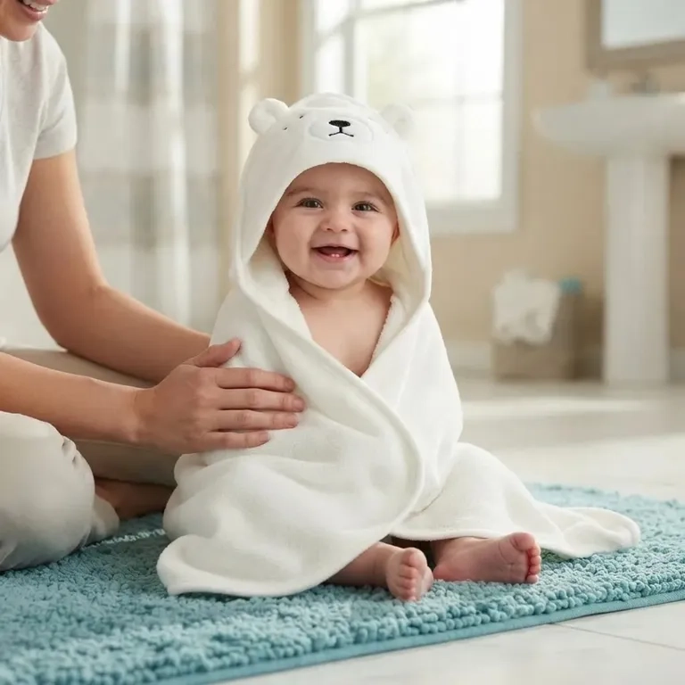 TOALLA Y CAPA PARA BAÑO DE ALGODON EXTRA SUAVE CON CAPUCHA OSO BLANCO PARA BEBE S Y NIÑOS - 1