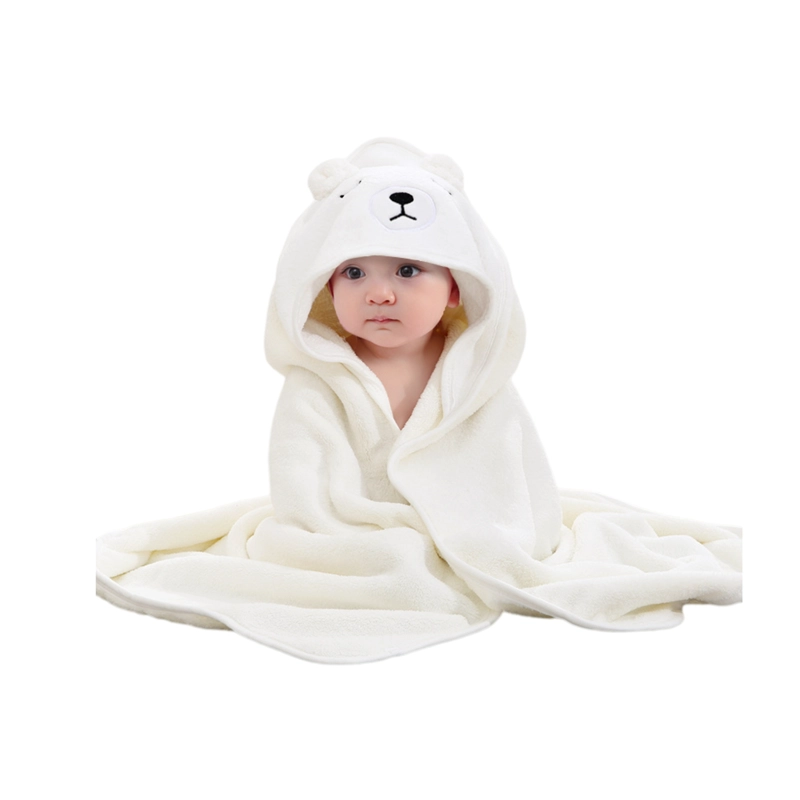 TOALLA Y CAPA PARA BAÑO DE ALGODON EXTRA SUAVE CON CAPUCHA OSO BLANCO PARA BEBE S Y NIÑOS - 3