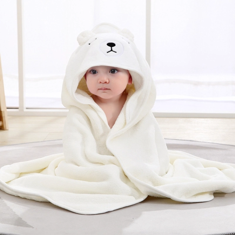 TOALLA Y CAPA PARA BAÑO DE ALGODON EXTRA SUAVE CON CAPUCHA OSO BLANCO PARA BEBE S Y NIÑOS - 4