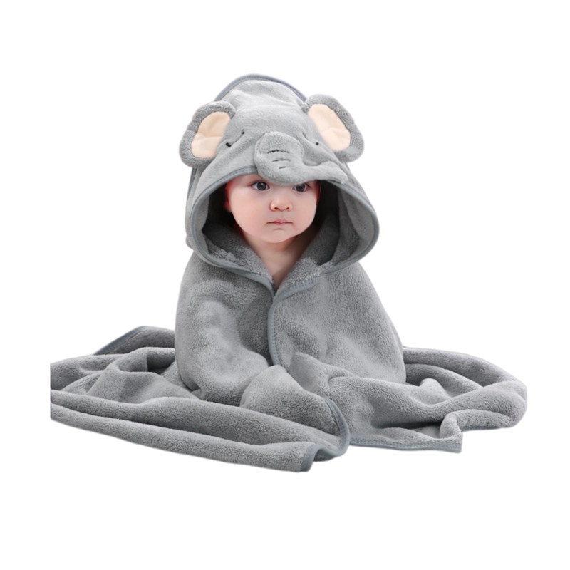 TOALLA Y CAPA PARA BAÑO DE ALGODON EXTRA SUAVE CON CAPUCHA ELEFANTE GRIS PARA BEBE S Y NIÑOS - 2