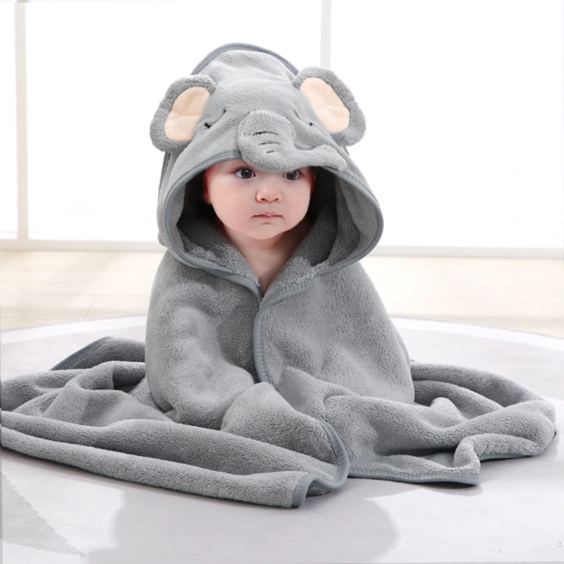 TOALLA Y CAPA PARA BAÑO DE ALGODON EXTRA SUAVE CON CAPUCHA ELEFANTE GRIS PARA BEBE S Y NIÑOS - 3