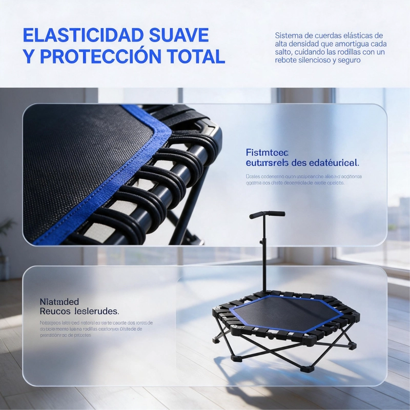 MINI TRAMPOLIN FITNESS HEXAGONAL CON BARRA DE APOYO CENTRAL AZUL - 3