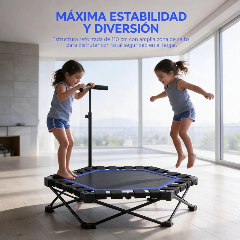 MINI TRAMPOLIN FITNESS HEXAGONAL CON BARRA DE APOYO CENTRAL AZUL - 5