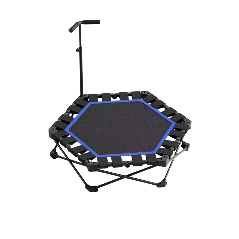 MINI TRAMPOLIN FITNESS HEXAGONAL CON BARRA DE APOYO CENTRAL AZUL - 6