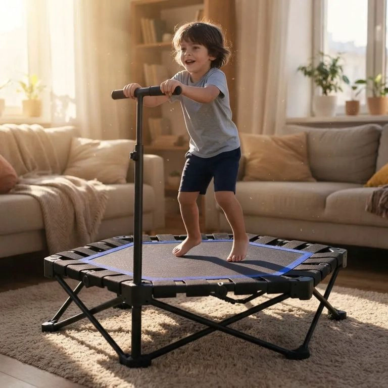 MINI TRAMPOLIN FITNESS HEXAGONAL CON BARRA DE APOYO CENTRAL ROJO - 1
