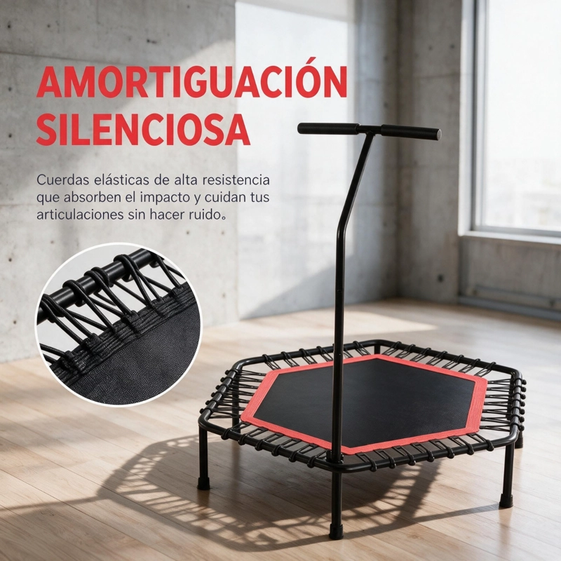 MINI TRAMPOLIN FITNESS HEXAGONAL CON BARRA DE APOYO CENTRAL ROJO - 2