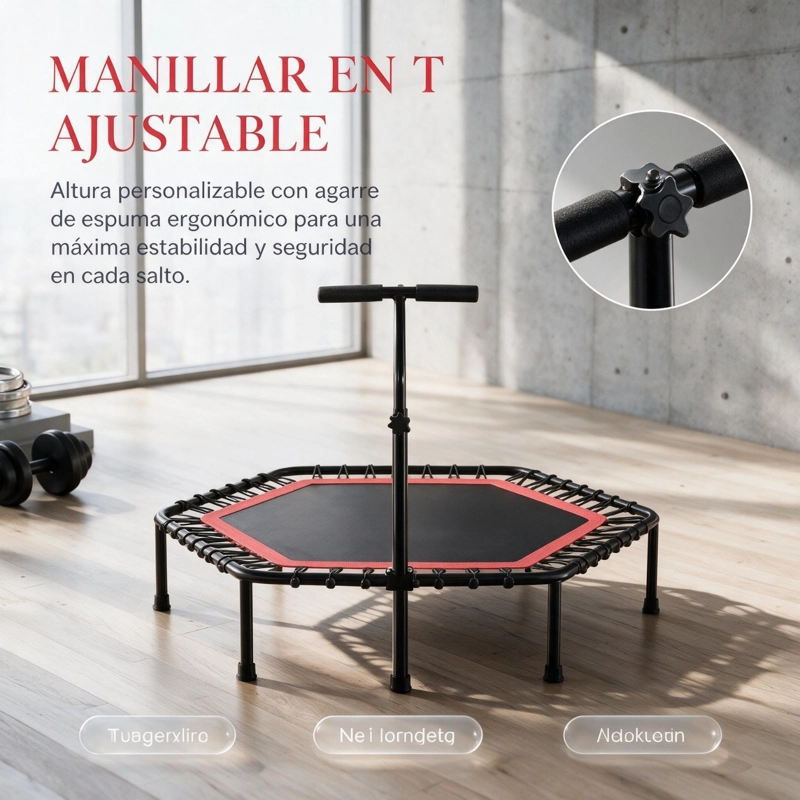 MINI TRAMPOLIN FITNESS HEXAGONAL CON BARRA DE APOYO CENTRAL ROJO - 3