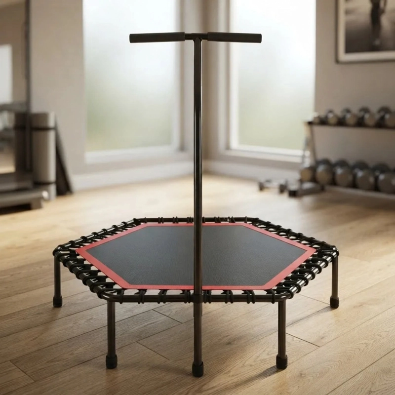 MINI TRAMPOLIN FITNESS HEXAGONAL CON BARRA DE APOYO CENTRAL ROJO - 8