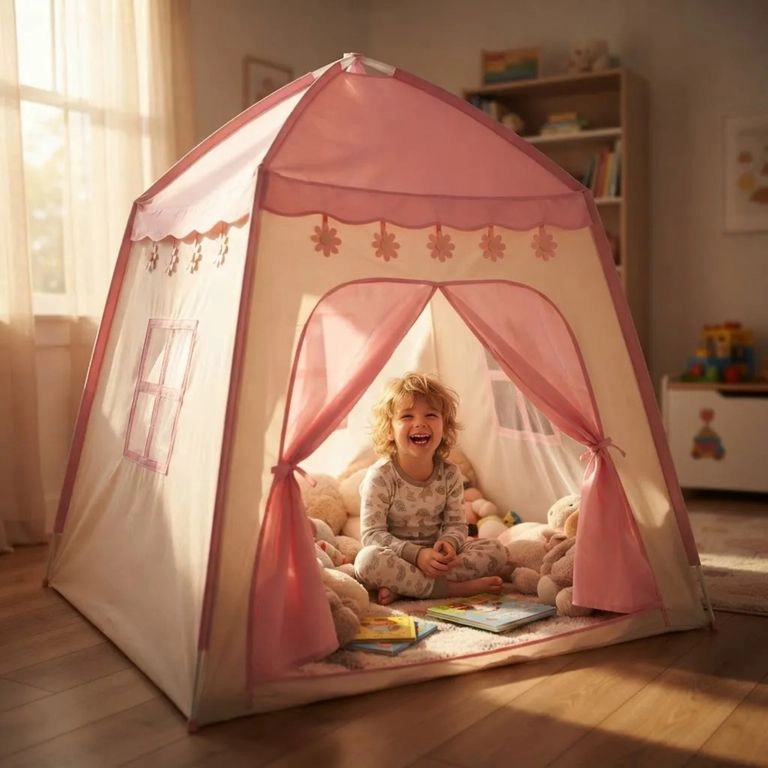 CARPA INFANTIL CASITA DE JUEGOS PARA NIÑAS PRINCESA ROSADO - 1