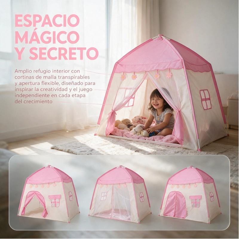 CARPA INFANTIL CASITA DE JUEGOS PARA NIÑAS PRINCESA ROSADO - 2
